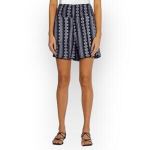 Three Dots Women's Pull On Shorts Navy Stripe Batik Size M Boho Bohemian